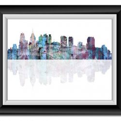 INSTANT DOWNLOAD Philadelphia Skyline Pennsylvania City Pink Purple Blue Watercolor Cityscape Poster Print Abstract Landscape Art Painting