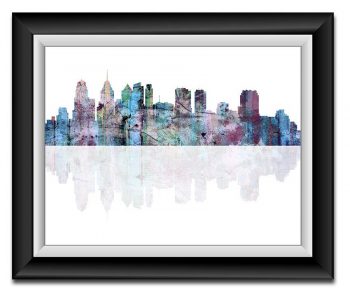 INSTANT DOWNLOAD Philadelphia Skyline Pennsylvania City Pink Purple Blue Watercolor Cityscape Poster Print Abstract Landscape Art Painting