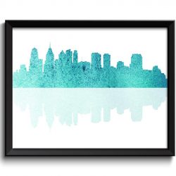 INSTANT DOWNLOAD Philadelphia Skyline Pennsylvania Teal Turquoise Blue Watercolor Cityscape Poster Print Abstract Landscape Art Painting