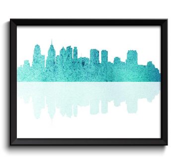 INSTANT DOWNLOAD Philadelphia Skyline Pennsylvania Teal Turquoise Blue Watercolor Cityscape Poster Print Abstract Landscape Art Painting