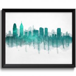 INSTANT DOWNLOAD Philadelphia Teal Green Grey Skyline Pennsylvania USA United States Cityscape Art Print Poster Watercolor Painting