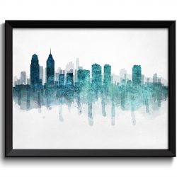 INSTANT DOWNLOAD Philadelphia Teal Turquoise Blue Skyline Pennsylvania USA United States Cityscape Art Print Poster Watercolor Painting