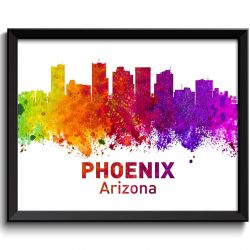 INSTANT DOWNLOAD Phoenix Skyline Arizona City Colorful Watercolor Cityscape Poster Print Landscape Art Painting Red Purple Pink Yellow Green