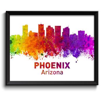 INSTANT DOWNLOAD Phoenix Skyline Arizona City Colorful Watercolor Cityscape Poster Print Landscape Art Painting Red Purple Pink Yellow Green