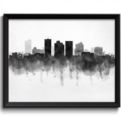 INSTANT DOWNLOAD Phoenix Skyline Arizona USA United States Cityscape Art Print Poster Black White Grey Watercolor Painting