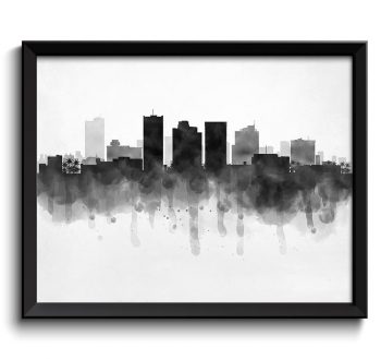 INSTANT DOWNLOAD Phoenix Skyline Arizona USA United States Cityscape Art Print Poster Black White Grey Watercolor Painting