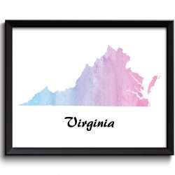 INSTANT DOWNLOAD Pink Blue Purple Virginia Map State Watercolor Painting Poster Print USA United States Modern Abstract Landscape Art