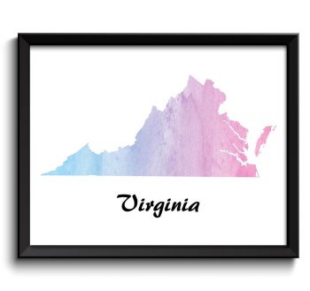 INSTANT DOWNLOAD Pink Blue Purple Virginia Map State Watercolor Painting Poster Print USA United States Modern Abstract Landscape Art