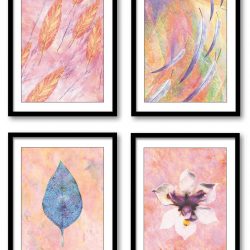 INSTANT DOWNLOAD Pink Coral Flowers Leaf Leaves Bathroom Art Print Colorful Set of 4 Elegant Watercolor Painting Wall Decor Bedroom