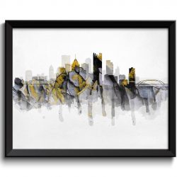 INSTANT DOWNLOAD Pittsburgh Black Yellow Grey Gold Skyline Pennsylvania USA United States Cityscape Art Print Poster Watercolor Painting