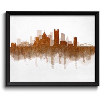 INSTANT DOWNLOAD Pittsburgh Brown Beige Gold Skyline Pennsylvania USA United States Cityscape Art Print Poster Watercolor Painting