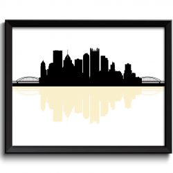 INSTANT DOWNLOAD Pittsburgh Skyline Pennsylvania City Black Yellow Cityscape Poster Print Modern Abstract Landscape Art Painting