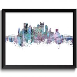 INSTANT DOWNLOAD Pittsburgh Skyline Pennsylvania City Blue Purple Grey Watercolor Cityscape Poster Print Abstract Landscape Art Painting