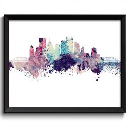 INSTANT DOWNLOAD Pittsburgh Skyline Pennsylvania City Blue Purple Pink Watercolor Cityscape Poster Print Modern Landscape Art Painting