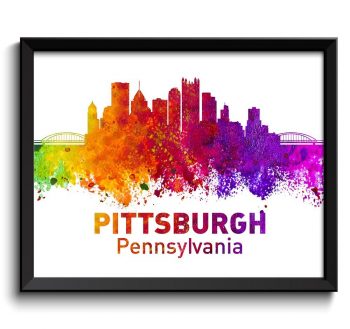 INSTANT DOWNLOAD Pittsburgh Skyline Pennsylvania City Colorful Watercolor Cityscape Poster Print Landscape Art Painting Red Purple Pink