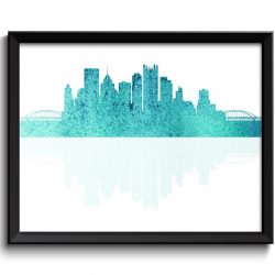 INSTANT DOWNLOAD Pittsburgh Skyline Pennsylvania City Purple Pink Aqua Teal Blue Watercolor Cityscape Poster Print Landscape Art Painting