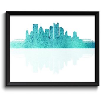 INSTANT DOWNLOAD Pittsburgh Skyline Pennsylvania City Purple Pink Aqua Teal Blue Watercolor Cityscape Poster Print Landscape Art Painting