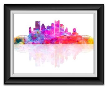 INSTANT DOWNLOAD Pittsburgh Skyline Pennsylvania City Purple Pink Blue Yellow Watercolor Cityscape Poster Print Landscape Art Painting