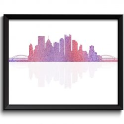 INSTANT DOWNLOAD Pittsburgh Skyline Pennsylvania City Purple Pink Watercolor Cityscape Poster Print Modern Abstract Landscape Art Painting