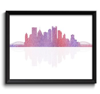 INSTANT DOWNLOAD Pittsburgh Skyline Pennsylvania City Purple Pink Watercolor Cityscape Poster Print Modern Abstract Landscape Art Painting