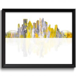 INSTANT DOWNLOAD Pittsburgh Skyline Pennsylvania City Yellow Grey Gray Watercolor Cityscape Poster Print Abstract Landscape Art Painting