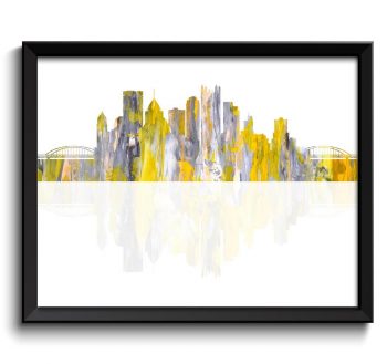 INSTANT DOWNLOAD Pittsburgh Skyline Pennsylvania City Yellow Grey Gray Watercolor Cityscape Poster Print Abstract Landscape Art Painting