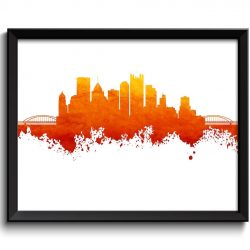 INSTANT DOWNLOAD Pittsburgh Skyline Pennsylvania City Yellow Orange Red Watercolor Cityscape Poster Print Abstract Landscape Art Painting