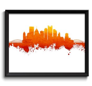 INSTANT DOWNLOAD Pittsburgh Skyline Pennsylvania City Yellow Orange Red Watercolor Cityscape Poster Print Abstract Landscape Art Painting