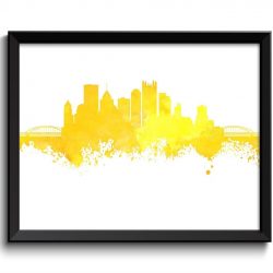 INSTANT DOWNLOAD Pittsburgh Skyline Pennsylvania City Yellow White Watercolor Cityscape Poster Print Abstract Landscape Art Painting