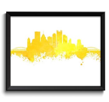 INSTANT DOWNLOAD Pittsburgh Skyline Pennsylvania City Yellow White Watercolor Cityscape Poster Print Abstract Landscape Art Painting