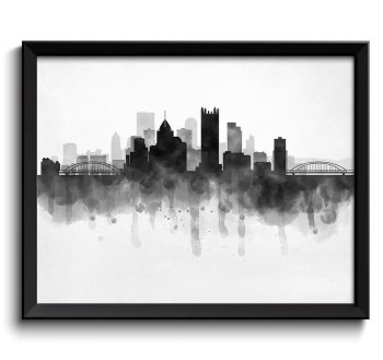 INSTANT DOWNLOAD Pittsburgh Skyline Pennsylvania USA United States Cityscape Art Print Poster Black White Grey Watercolor Painting