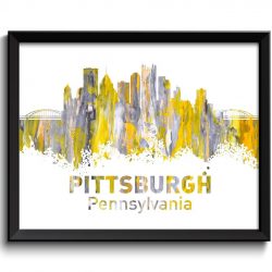 INSTANT DOWNLOAD Pittsburgh Skyline Pink Yellow Grey Painting Pittsburgh Pennsylvania Wall Art Print Pittsburgh Poster