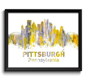 INSTANT DOWNLOAD Pittsburgh Skyline Pink Yellow Grey Painting Pittsburgh Pennsylvania Wall Art Print Pittsburgh Poster