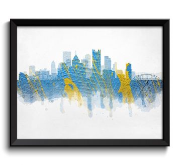 INSTANT DOWNLOAD Pittsburgh Yellow Blue Skyline Pennsylvania USA United States Cityscape Art Print Poster Watercolor Painting