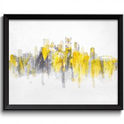 INSTANT DOWNLOAD Pittsburgh Yellow Grey Skyline Pennsylvania USA United States Cityscape Art Print Poster Gray Watercolor Painting