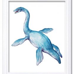 INSTANT DOWNLOAD Plesiosaurus Watercolor Dinosaur Print Turquoise Blue Dinosaur Wall Art Children Nursery Art Poster Home Decor Painting