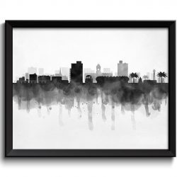 INSTANT DOWNLOAD Port Elizabeth Skyline South Africa Cityscape Art Print Poster Black White Grey Watercolor Painting