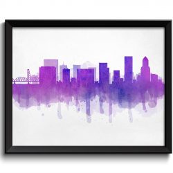 INSTANT DOWNLOAD Portland Pink Purple Skyline Oregon USA United States Cityscape Art Print Poster Watercolor Painting