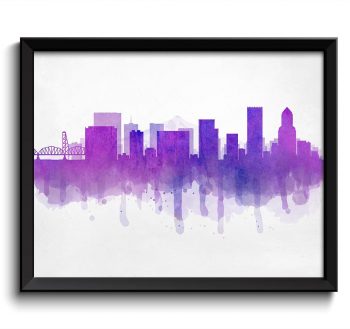 INSTANT DOWNLOAD Portland Pink Purple Skyline Oregon USA United States Cityscape Art Print Poster Watercolor Painting