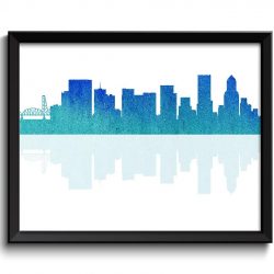 INSTANT DOWNLOAD Portland Skyline Oregon City Blue Teal Turquoise Watercolor Cityscape Poster Portland Print Abstract Landscape Art Painting