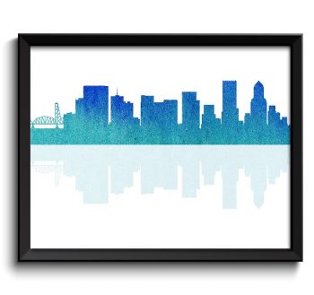 INSTANT DOWNLOAD Portland Skyline Oregon City Blue Teal Turquoise Watercolor Cityscape Poster Portland Print Abstract Landscape Art Painting