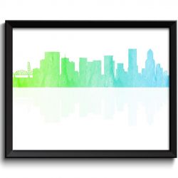 INSTANT DOWNLOAD Portland Skyline Oregon City Green Blue Watercolor Cityscape Portland Poster Portland Print Abstract Landscape Art Painting