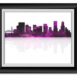 INSTANT DOWNLOAD Portland Skyline Oregon City Lilac Lavender Purple Black Watercolor Cityscape Poster Print Abstract Landscape Art Painting