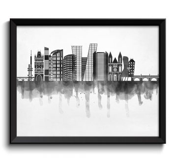 INSTANT DOWNLOAD Prague Skyline City Turkey Black White Grey Cityscape Poster Print Czech Republic Modern Abstract Landscape Art Painting