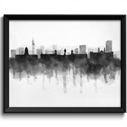 INSTANT DOWNLOAD Pretoria Skyline South Africa Cityscape Art Print Poster Black White Grey Watercolor Painting