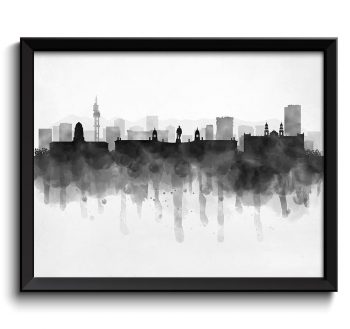 INSTANT DOWNLOAD Pretoria Skyline South Africa Cityscape Art Print Poster Black White Grey Watercolor Painting