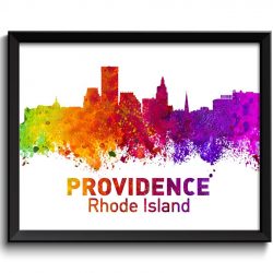 INSTANT DOWNLOAD Providence Skyline Rhode Island Colorful Watercolor Cityscape Poster Print Landscape Art Painting Red Pink Yellow Green