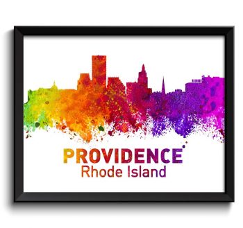 INSTANT DOWNLOAD Providence Skyline Rhode Island Colorful Watercolor Cityscape Poster Print Landscape Art Painting Red Pink Yellow Green