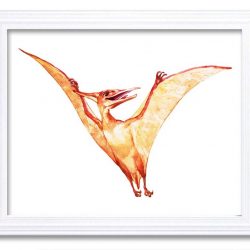 INSTANT DOWNLOAD Pterodactyl Watercolor Dinosaur Print Beige Red Coral Dinosaur Wall Art Children Nursery Art Poster Home Decor Painting