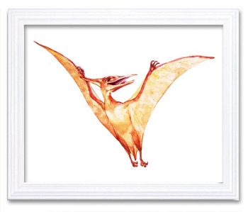 INSTANT DOWNLOAD Pterodactyl Watercolor Dinosaur Print Beige Red Coral Dinosaur Wall Art Children Nursery Art Poster Home Decor Painting